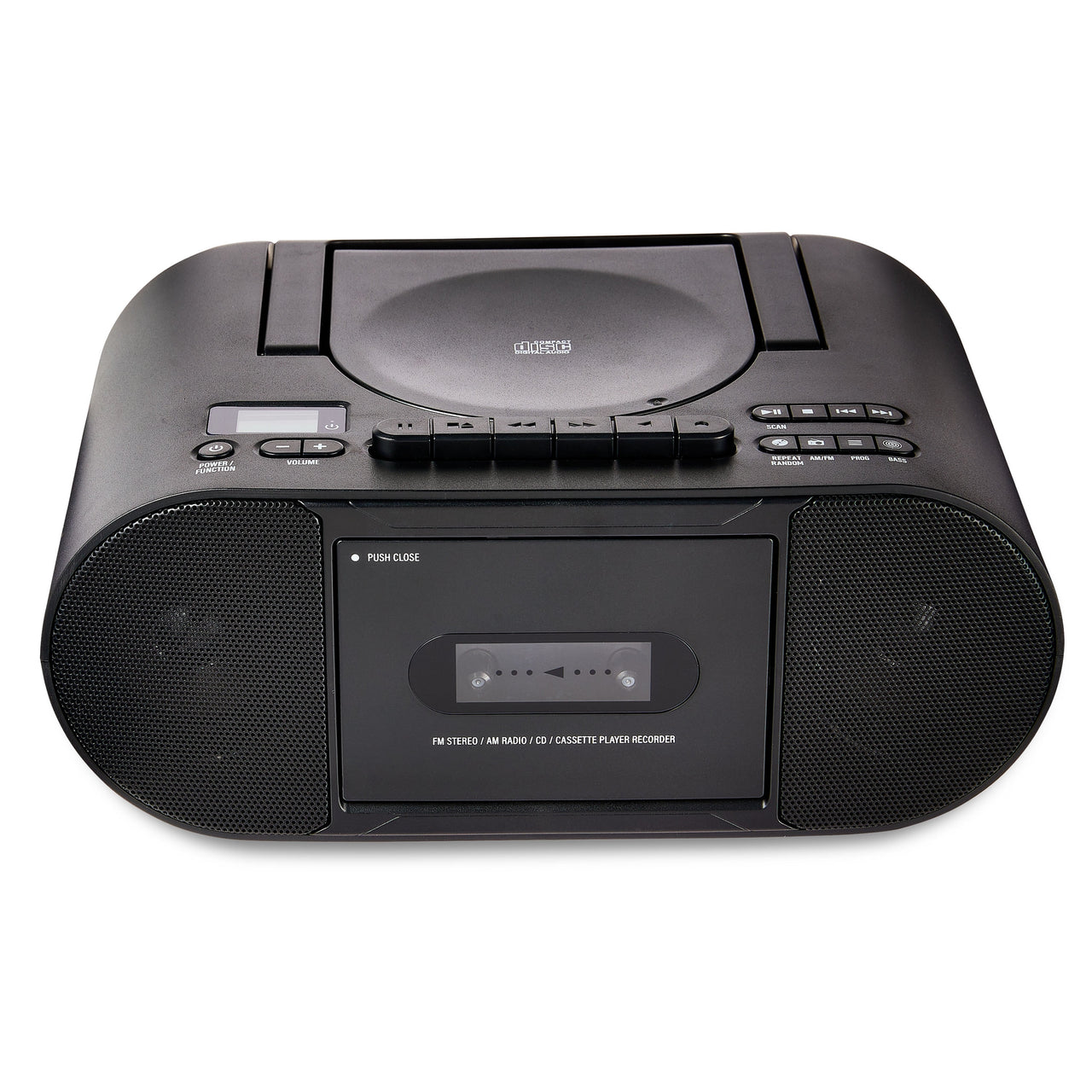 onn. Portable CD/Cassette Boombox with Bluetooth Wireless Technology, Black