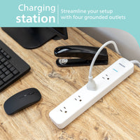 Philips Surge Protector, 4 Outlet, Adapter-Spaced, 450J, Braided Cord, 4ft, White