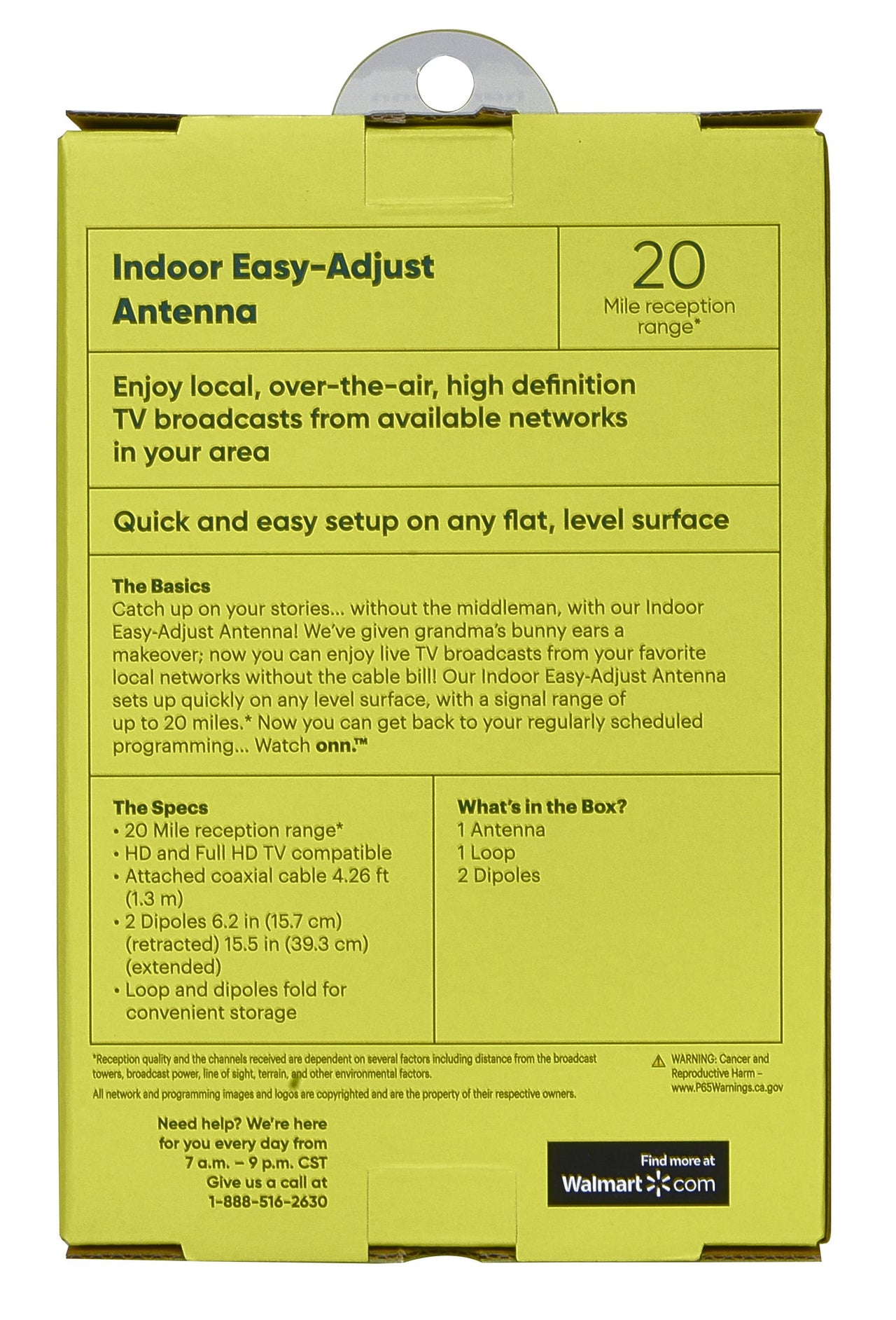 onn Indoor Easy-Adjust Antenna, 20 Miles Extended Range