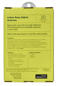 onn Indoor Easy-Adjust Antenna, 20 Miles Extended Range