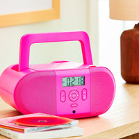 onn. Portable CD Boombox with Digital FM Radio, Pink