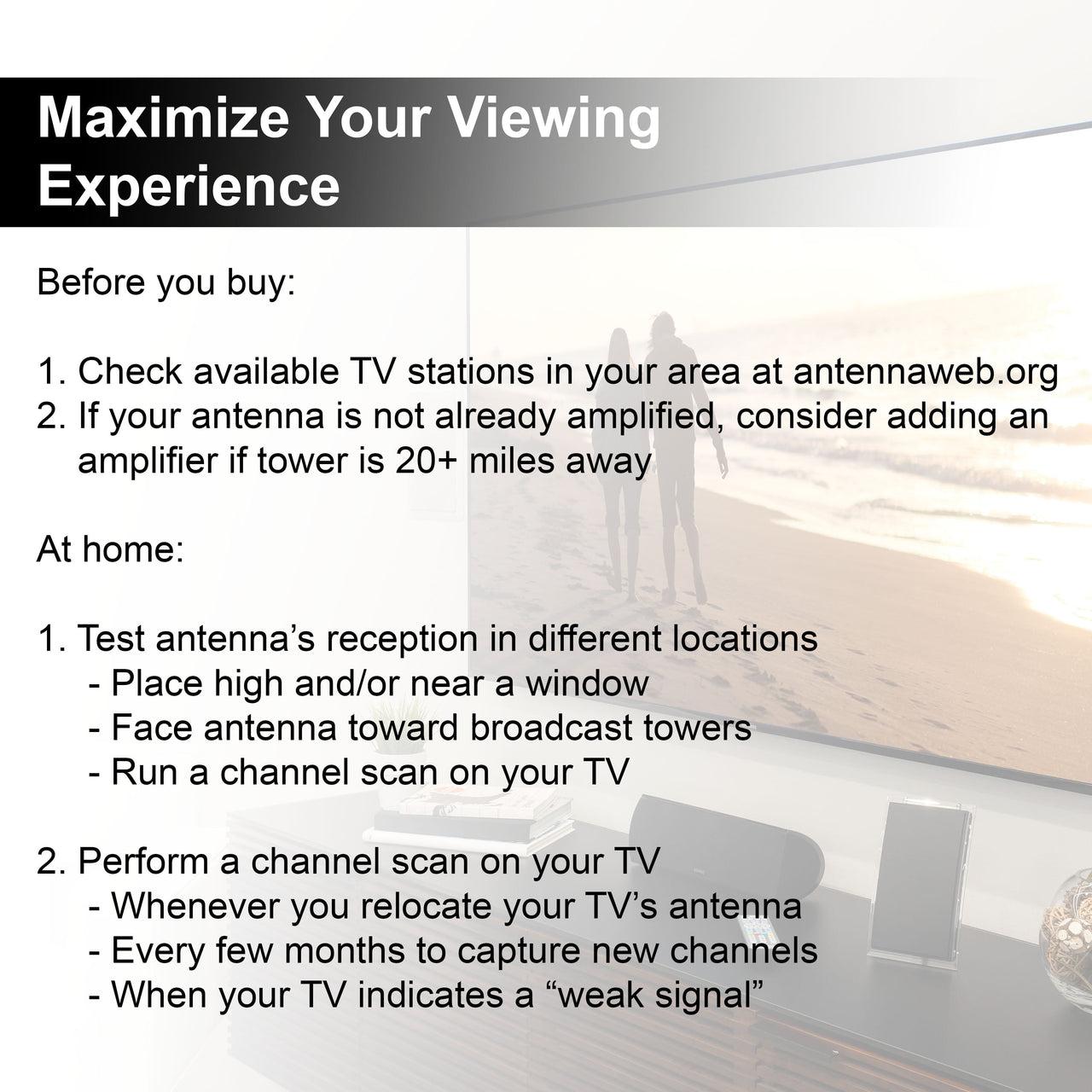 General Electric Crystal Amplified HDTV Antenna, 50-mile Range, VHF 1080P 4K,  Black, 48732