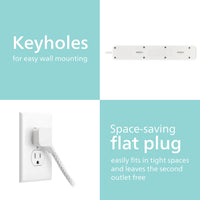 Philips Surge Protector, 4 Outlet, Adapter-Spaced, 450J, Braided Cord, 4ft, White