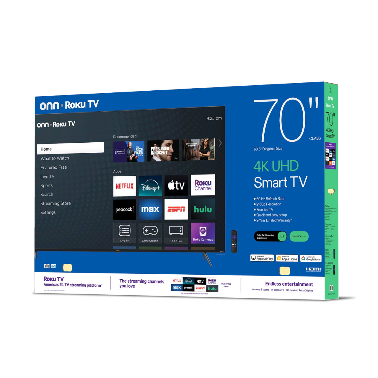 onn 70” Class 4K UHD Roku Smart Television, 100012588