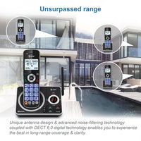 AT&T 4-Handset Expandable Cordless Phone with Unsurpassed Range, Bluetooth Connect to Cell, Smart Call Blocker and Answering System, DLP72412 (Black)