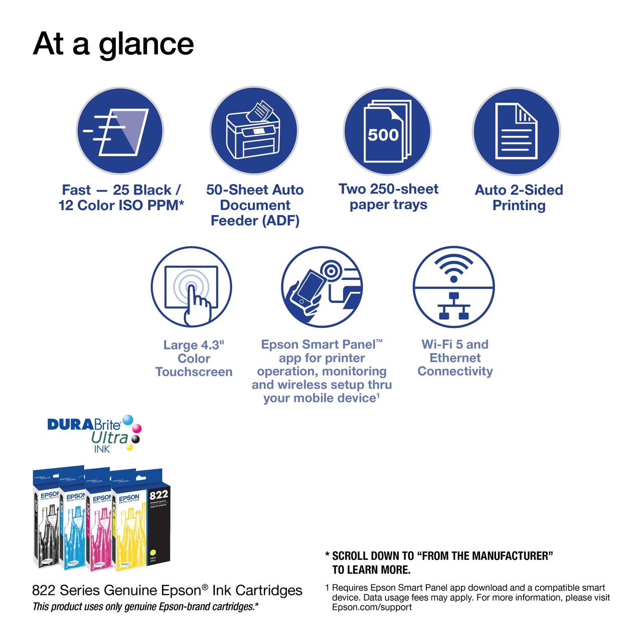 WorkForce Pro WF-4833 Wireless All-in-One Printer with Auto 2-Sided Print, 50-page ADF, 500-sheet Paper Capacity, and 4.3" Color Touchscreen