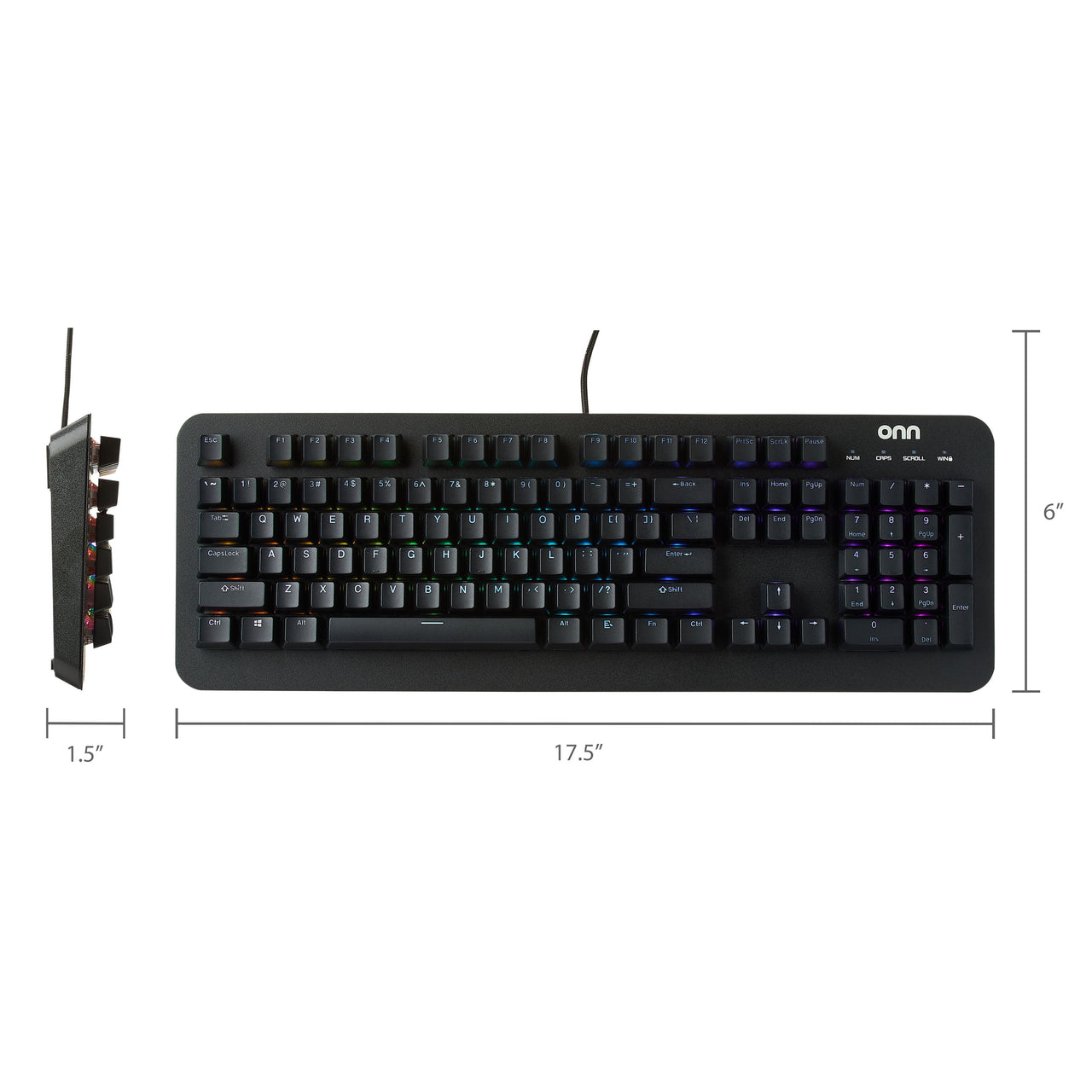 onn Gaming Mechanical Keyboard with Blue Switches, Adjustable 16.8M LED Lighting, 104 Keys, Black