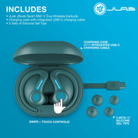 JLab JBuds Sport ANC 4 True Wireless Earbuds, Teal, Hybrid ANC, Touch Controls, Multipoint, App Customization