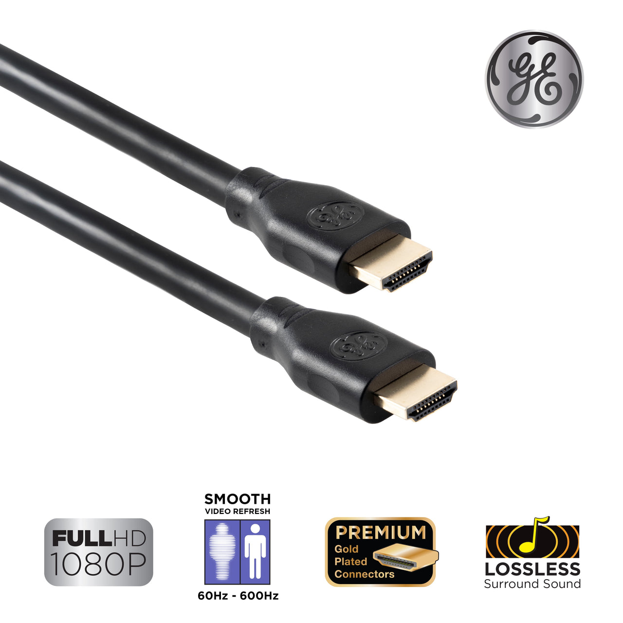 GE 25ft 4K HDMI 2.0 Cable with Ethernet, Gold-Plated Connectors, Black, 48723, New