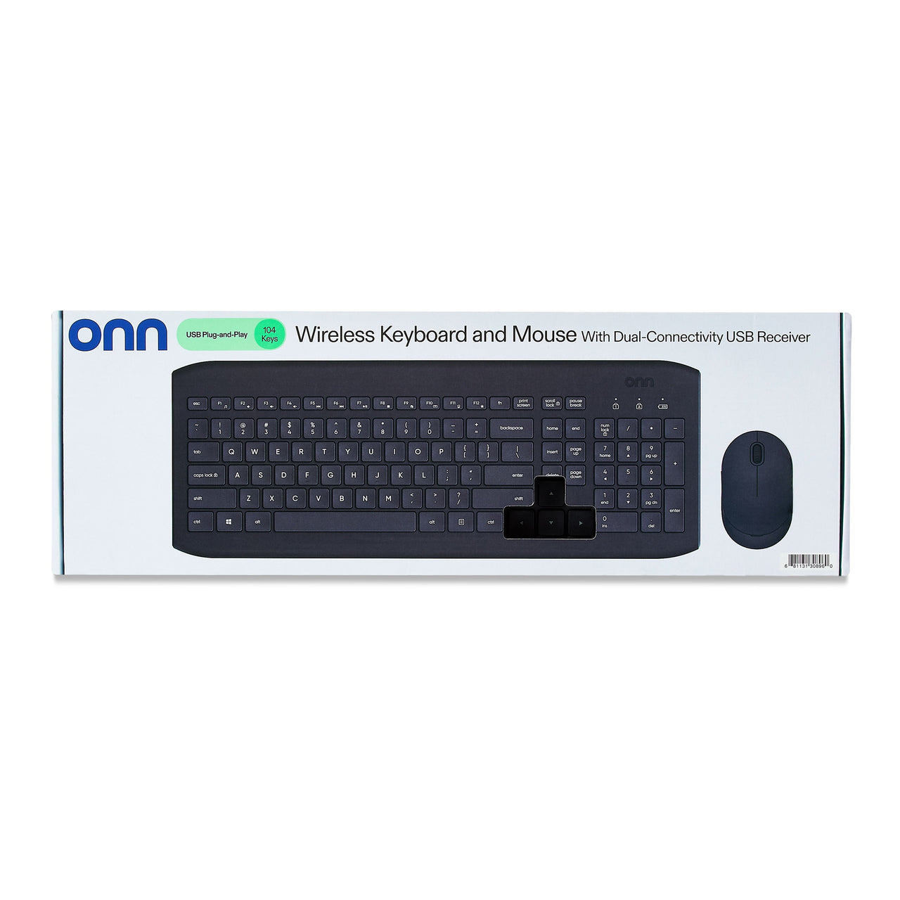 onn Wireless Keyboard & Mouse Combo, 104 Keys, Optical, USB Nano Receiver, Greystone
