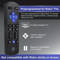 GE Roku TV Direct Replacement TV Remote Control in Black, 66814