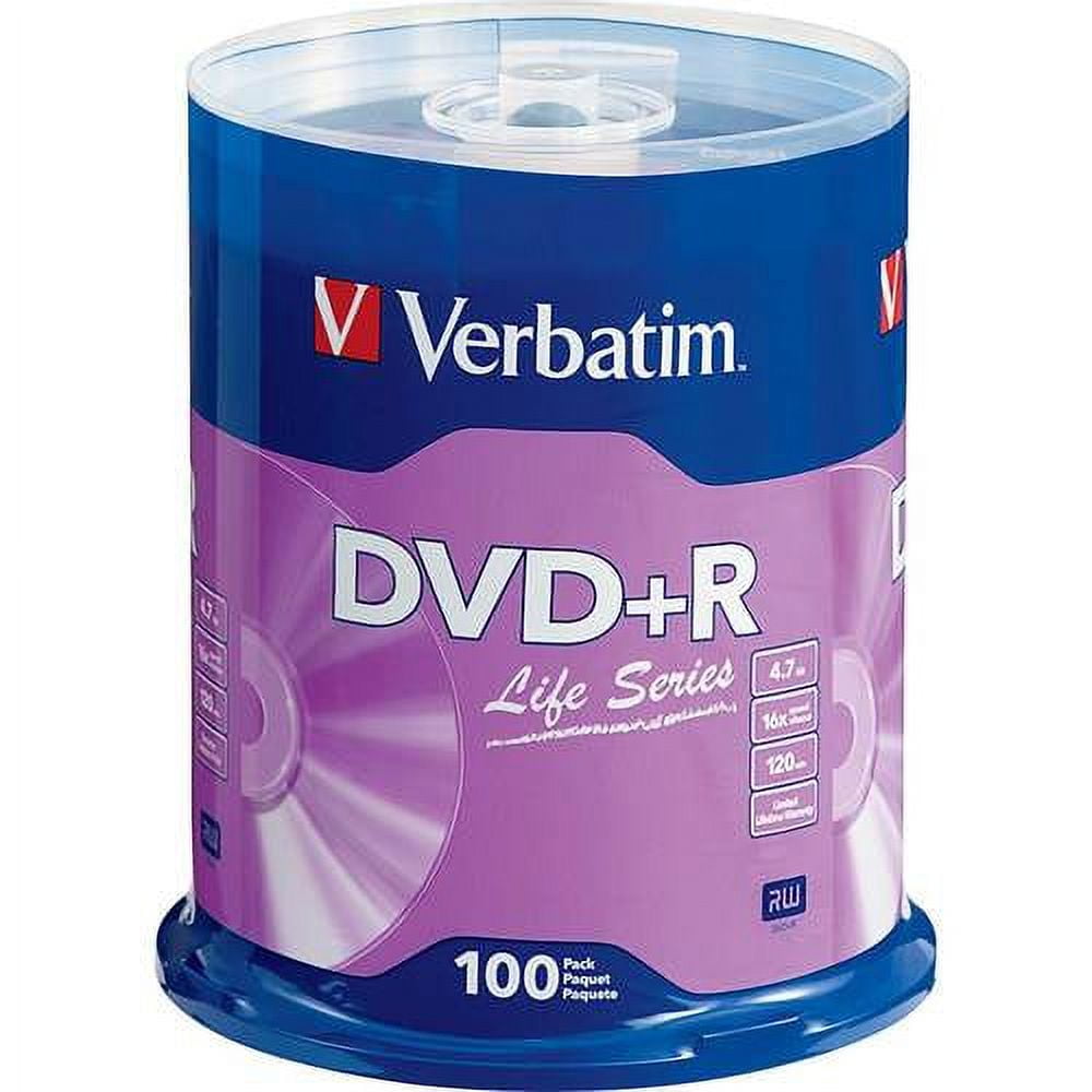 Verbatim Life Series DVD+R 4.7GB 16x Recordable Blank Disc 100PK  Spindle