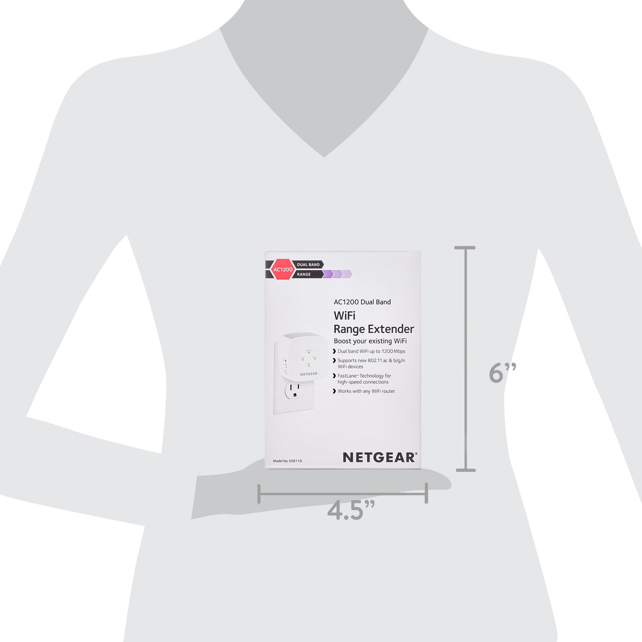 NETGEAR AC1200 WiFi Range Extender, Wall-plug (EX6110)