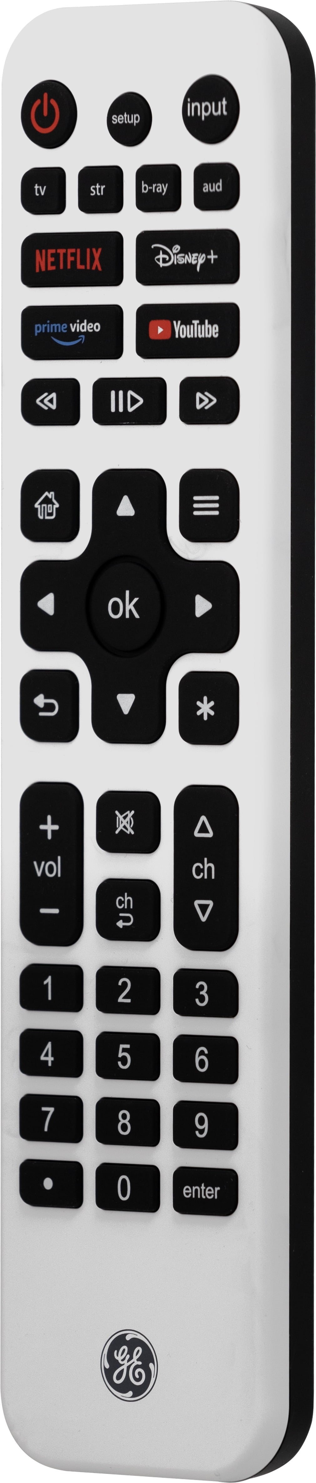 GE Universal Remote Control, 4 Device, Backlit, Rechargeable, Artic White, 80984