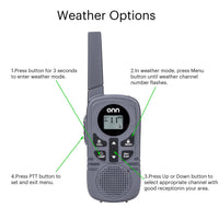 onn 23 Mile Range Walkie Talkies with Two Way Radios, LED Light and 22 FRS Channel Options, 3 Count