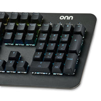 onn Gaming Mechanical Keyboard with Blue Switches, Adjustable 16.8M LED Lighting, 104 Keys, Black