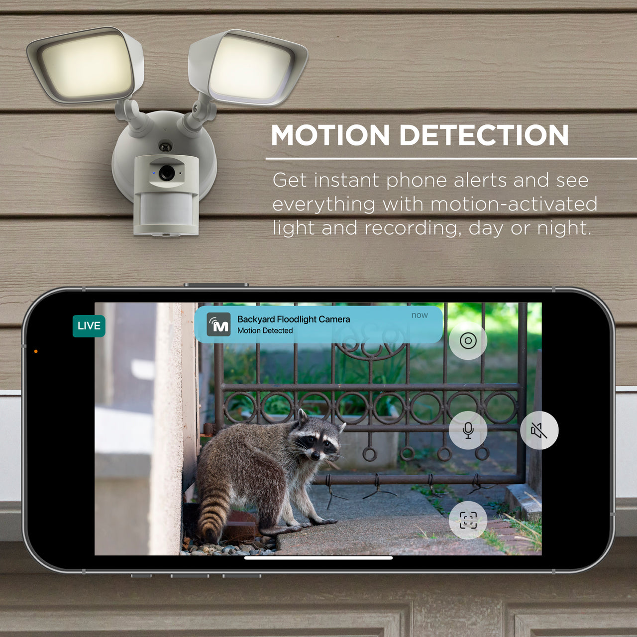 Merkury Floodlight Camera, Smart Wi-Fi, 1800 Lumens, Motion Alerts, (1-Pack)
