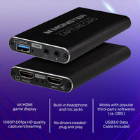 Monster HDMI Capture Card, 4K Full HD 1080P USB 3.0 Audio and Video Device, Black