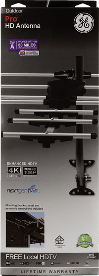 General Electric Outdoor Yagi HDTV Antenna, Long Range, UHF 1080P 4K, Black, 33685