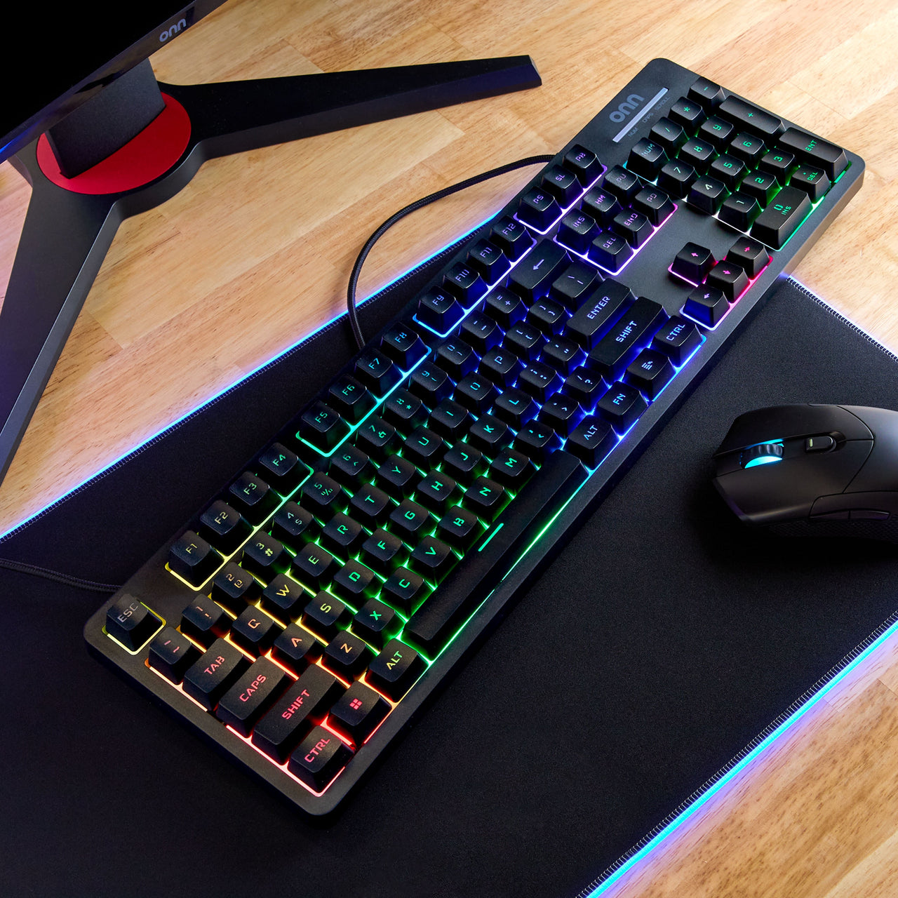 onn Wired LED Gaming Keyboard, Backlit, Gray