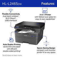 Brother Wireless HL-L2465DW Compact Monochrome Multi-Function Laser Printer with Print, Copy and Scan, Duplex and Mobile Printing