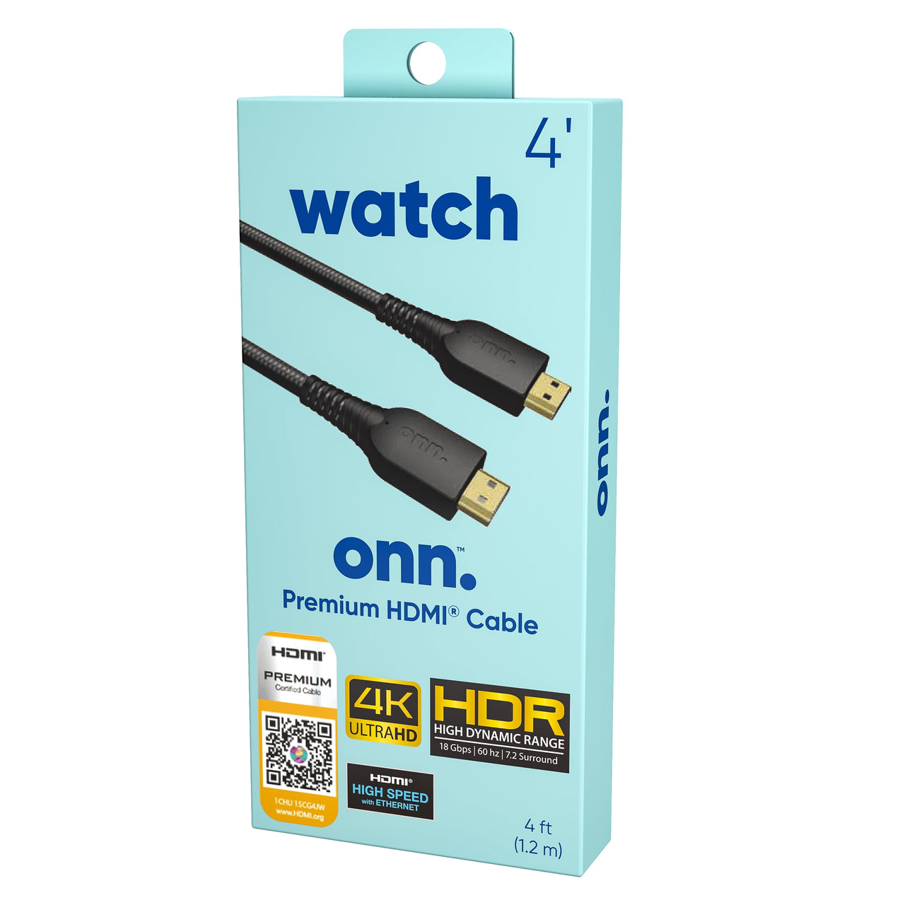 onn 4' Premium HDMI Cable, Black