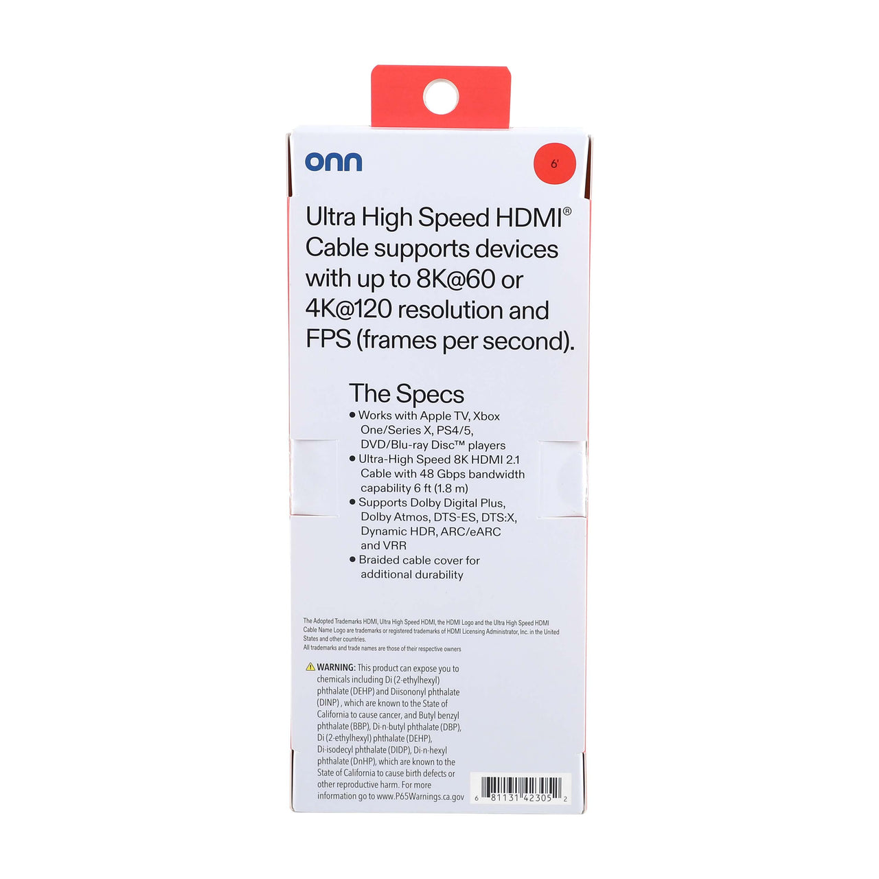 onn Ultra High Speed HDMI Cable, 6'