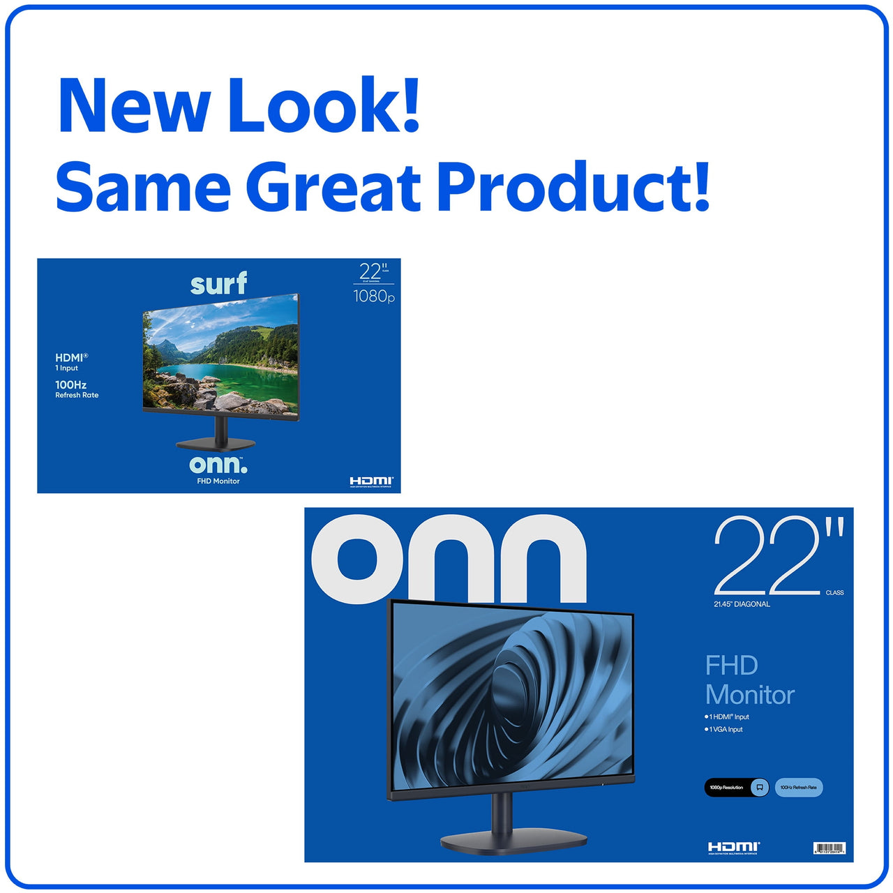 onn 22" FHD (1920 x 1080p) 100hz Office Monitor with 6 ft HDMI Cable, Black