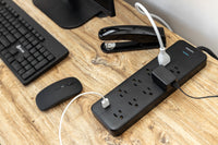 Philips 6-ft 9-Outlet Surge Protector, 1 USB-A, 1 USB-C, 15W, 2400J, Braided Cord, 6ft, Black