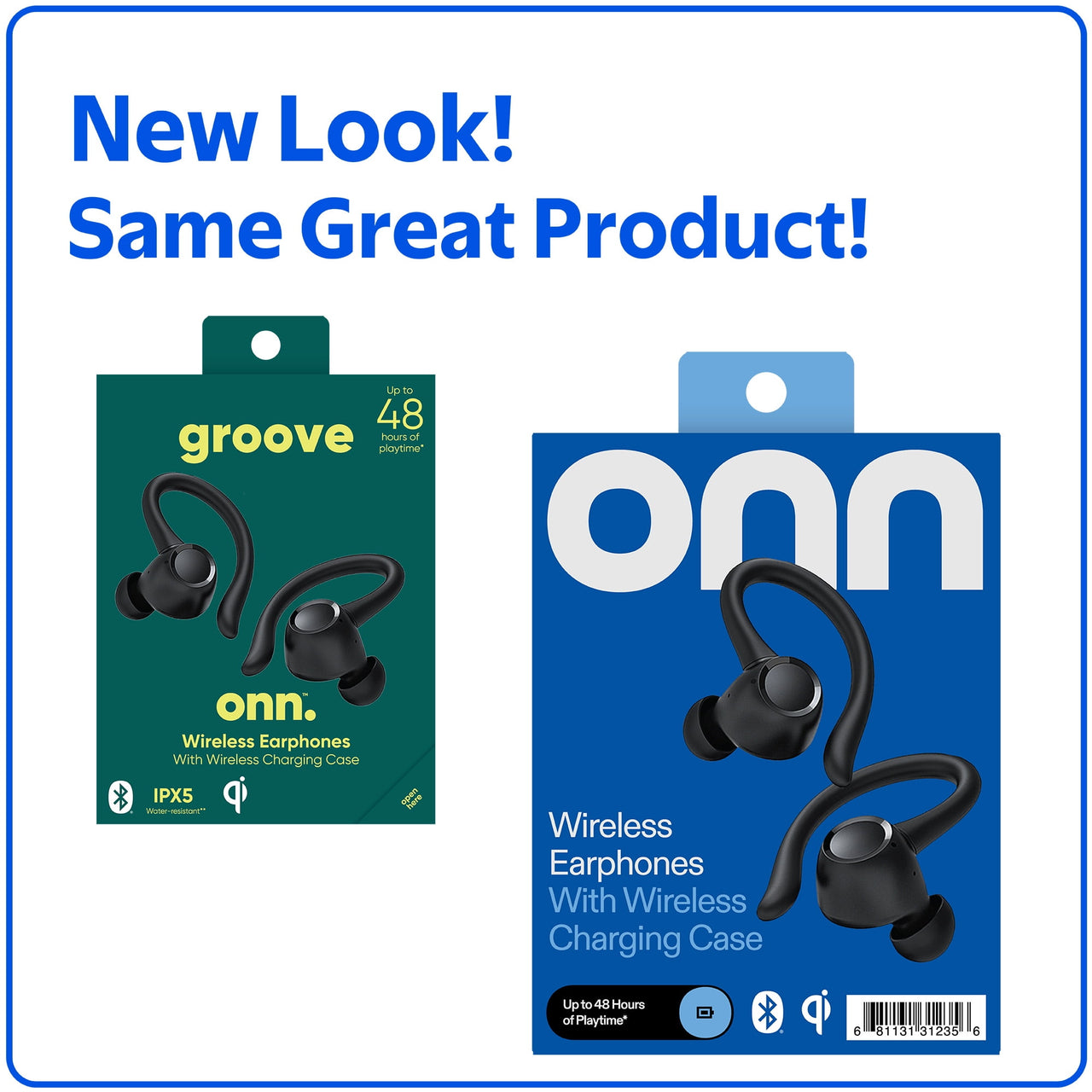 onn Wireless Earphones with Wireless Charging Case, Black