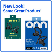 onn Wireless Earphones with Wireless Charging Case, Black
