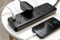 Philips 6-ft 9-Outlet Surge Protector, 1 USB-A, 1 USB-C, 15W, 2400J, Braided Cord, 6ft, Black