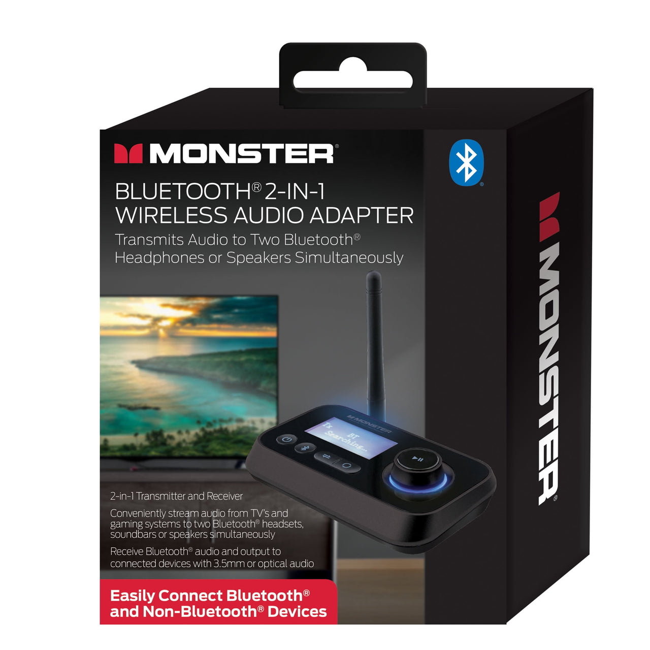 Monster 2-in-1 Bluetooth Transmitter for TV & Speakers, Wireless Bluetooth Adapter, Black