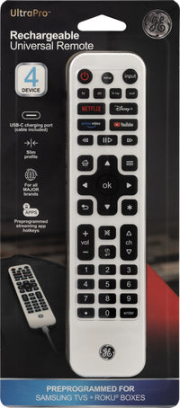 GE Universal Remote Control, 4 Device, Backlit, Rechargeable, Artic White, 80984