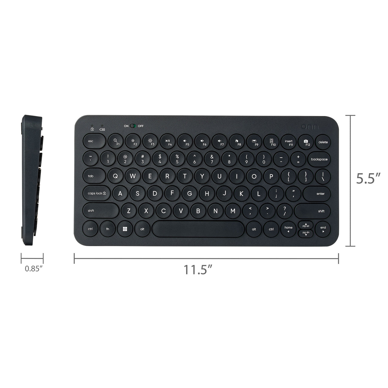 onn Mini Compact Wireless Office Keyboard USB Receiver, 78 Keys, Grey