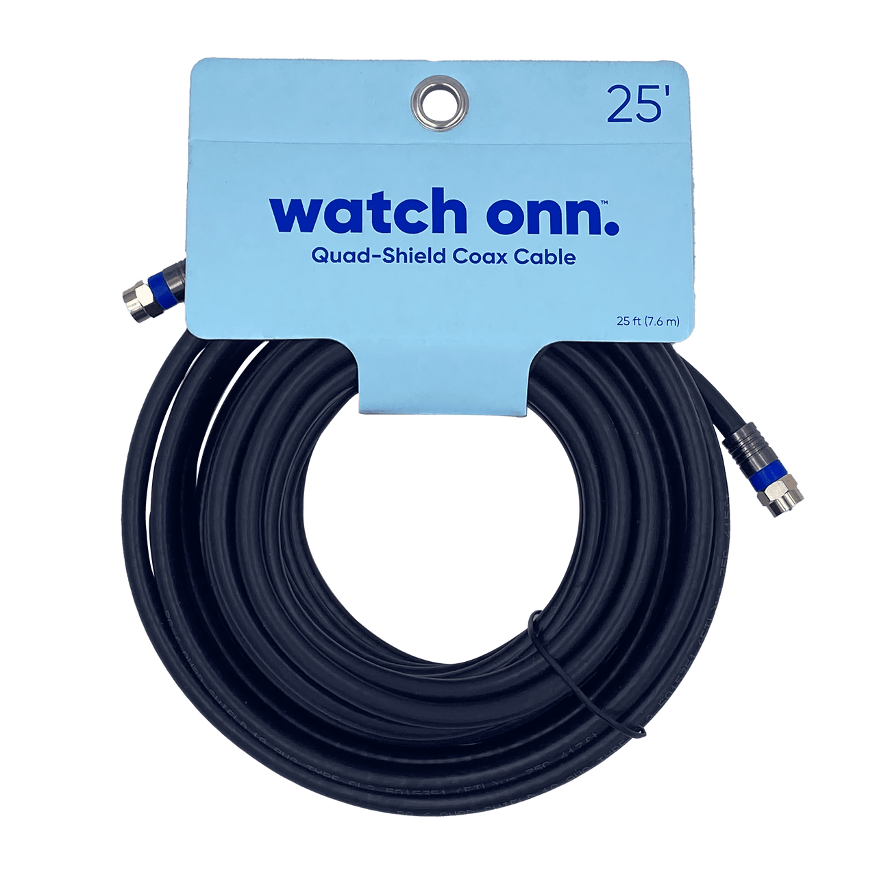 ONN. 25Feet Quad Shield Coaxial Cable, Black Color