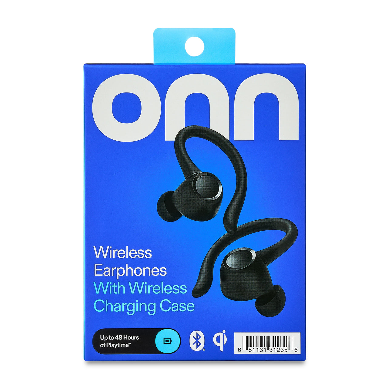 onn Wireless Earphones with Wireless Charging Case, Black