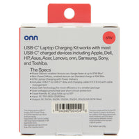 onn GAN 67W Laptop Charger with 1 USB-C Port, Compatible for Apple,Dell,HP,Asus,Acer,Lenovo,Grey