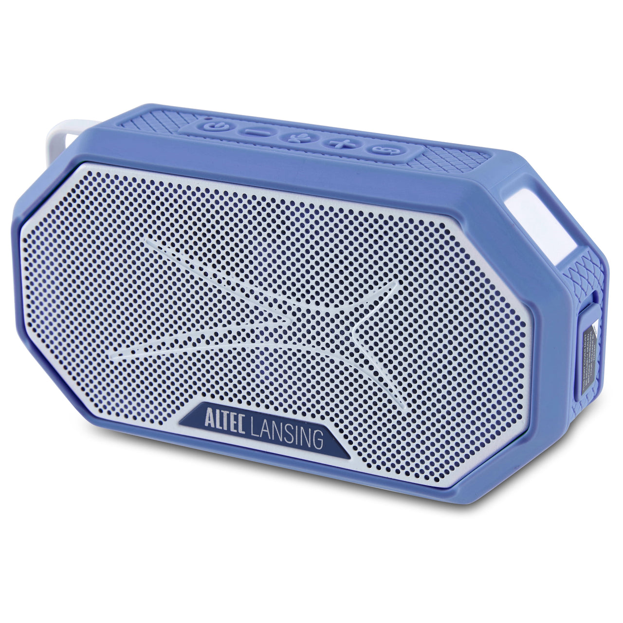 Altec Lansing HydraMini 2.0 EverythingProof Bluetooth Speaker, Waterproof IP67, Floats, 12-Hour Playtime, Built-In Magnet, Carabiner & Mount, Blue White