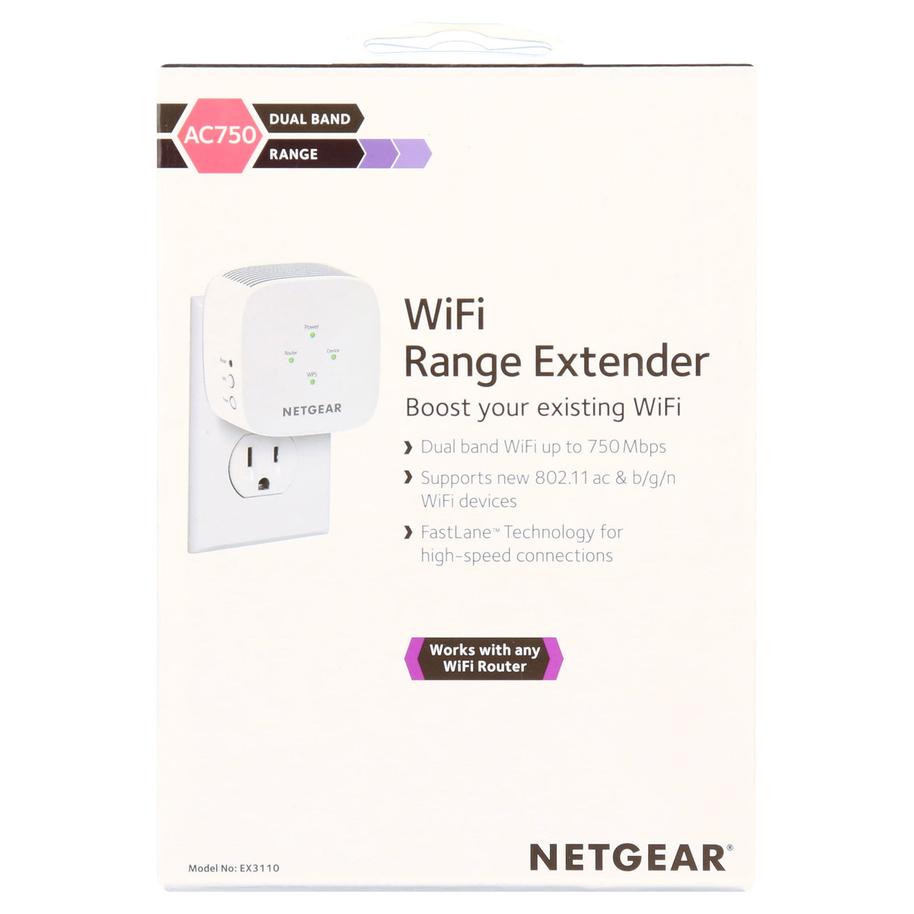 NETGEAR - AC750 WiFi Range Extender and Signal Booster, Wall-plug, 750Mbps (EX3110)