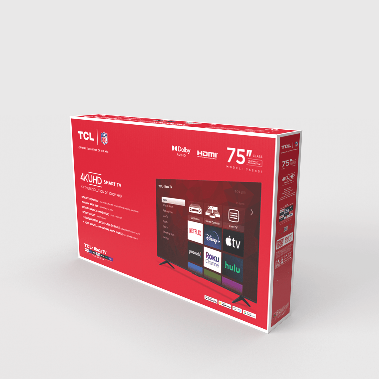 TCL 75” Class S4 (75S451) 4K UHD HDR Smart TV with Roku TV