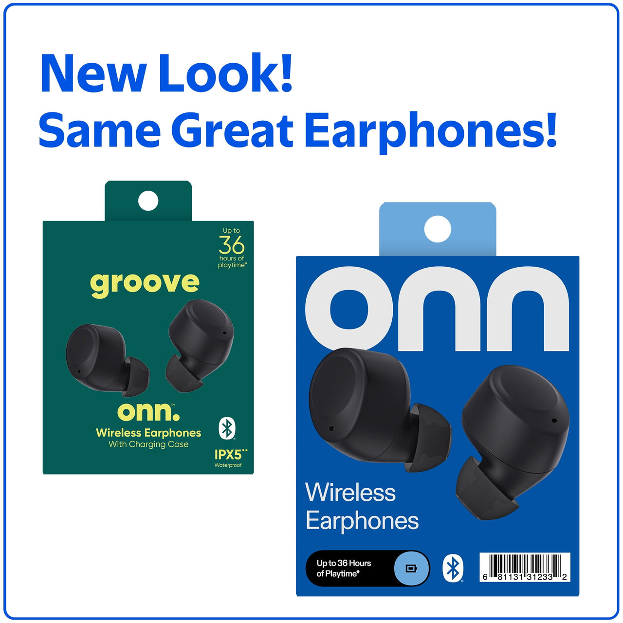 onn Bluetooth Wireless Earphones w/Charging Case and Touch Controls, Black