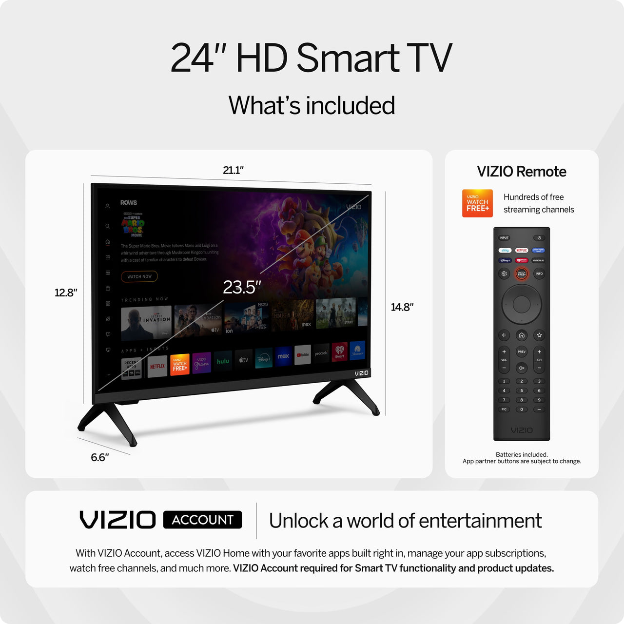 VIZIO 24” Class HD 720p LED Smart TV (VHD24M-08)