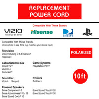 New Xtreme 10-ft Replacement Polarized Power Cord, Works with VIZIO, Hisense TVs, and Comcast