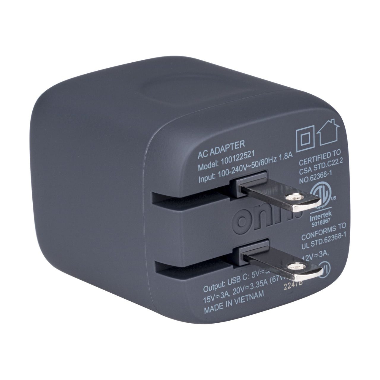 onn GAN 67W Laptop Charger with 1 USB-C Port, Compatible for Apple,Dell,HP,Asus,Acer,Lenovo,Grey