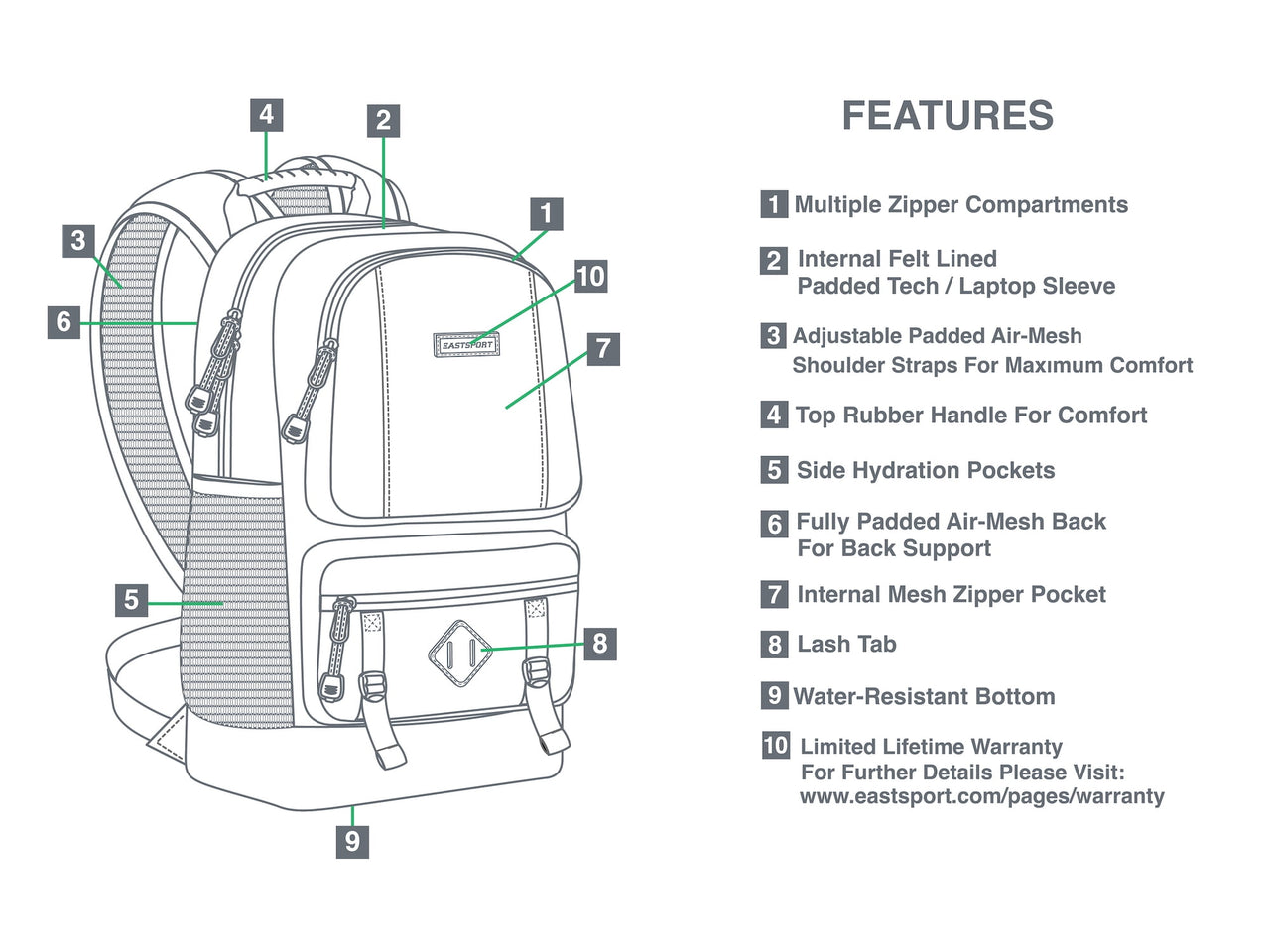 Eastsport Unisex Lexington Laptop Backpack, Black