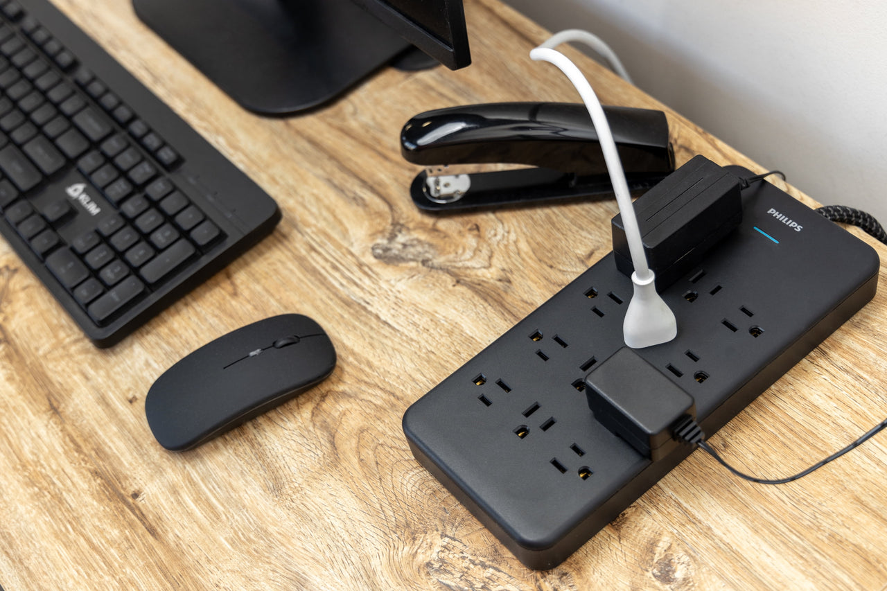 Philips Surge Protector, 12 Outlet, Adapter-Spaced, 3500J, Braided Cord, 6ft, Black,