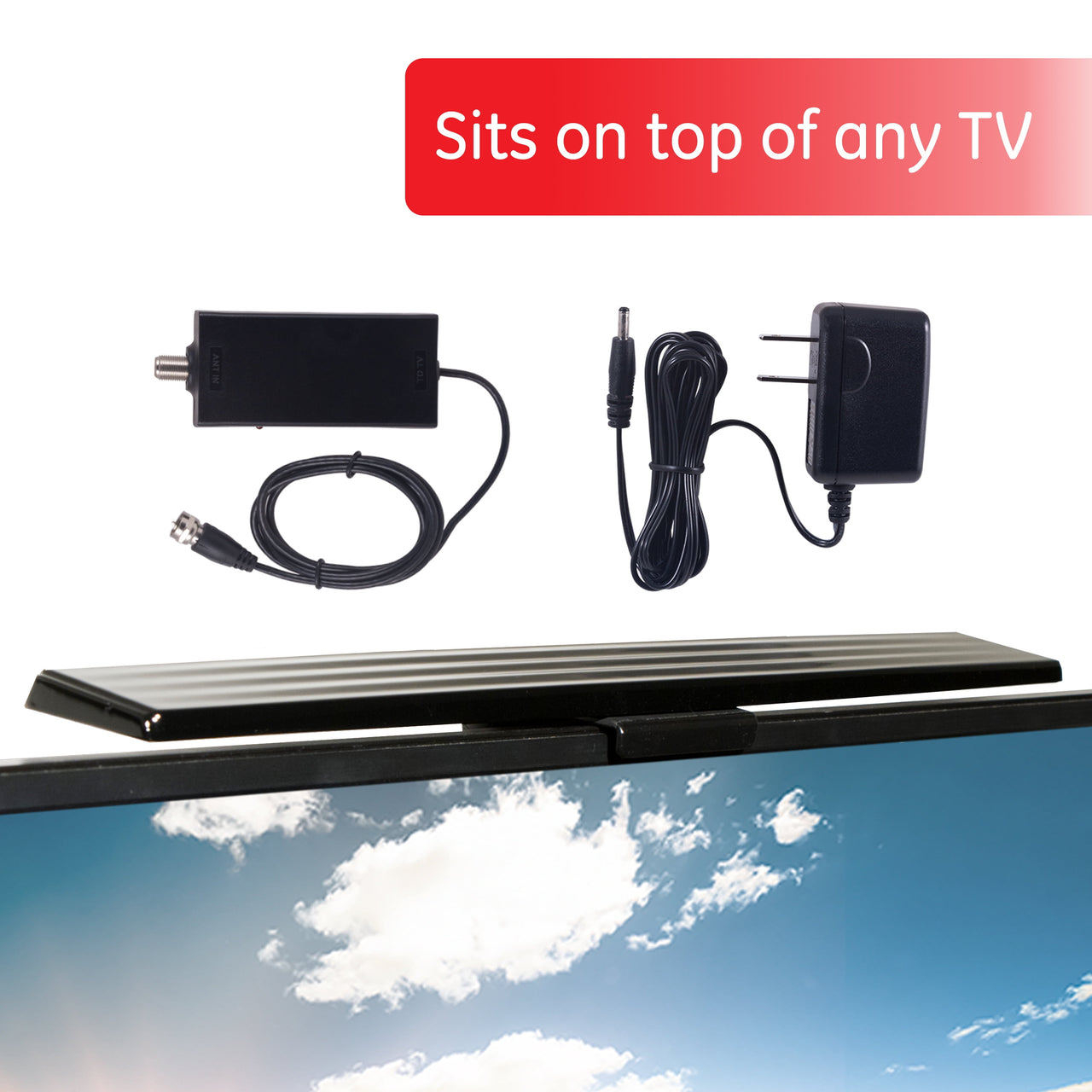 General Electric Hover Amplified Indoor HDTV Antenna, 55-mile Range, VHF 1080P 4K, Black, 37075