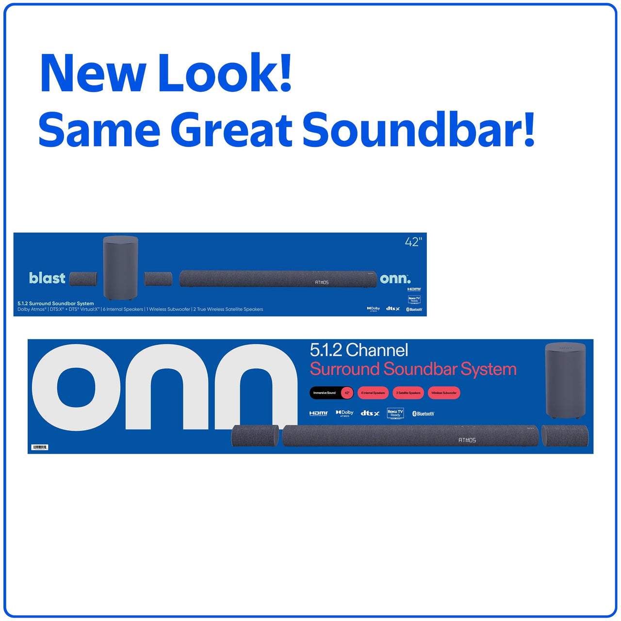 onn Bluetooth 5.1.2 Channel Surround Soundbar System with Dolby Atmos, 42", Black