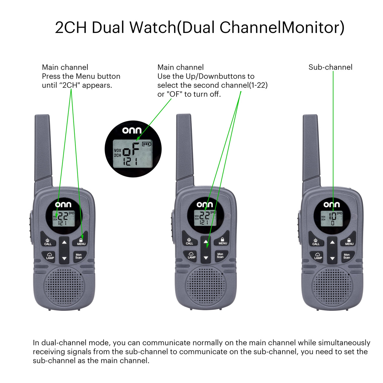 onn 23 Mile Range Walkie Talkies with Two Way Radios, LED Light and 22 FRS Channel Options, 3 Count